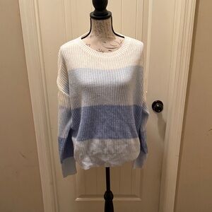 Relaxed Crewneck Sweater in Blue & White Stripe